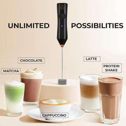Zulay Kitchen Rechargeable Milk Frother - Dynamic - 3 Speeds, 3 Whisk Attachments, 500 mAh USB Charging, Drink Mixer For Latte, Cappuccino, Matcha, Protein Powder, Coffee Foam - Black Copper - Image 6