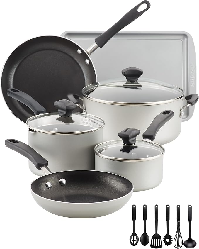 Farberware Cookstart DiamondMax Nonstick Cookware/Pots and Pans Set, Dishwasher Safe, Includes Baking Pan and Cooking Tools, 15 Piece - Silver - Image 2