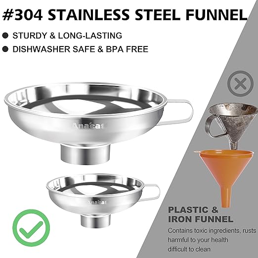 Anaeat Stainless Steel Canning Funnel with Handle for Wide and Regular Jars & Canning Jars, Wide-Mouth Funnels Excellent for Transferring Liquid and Dry Ingredients, Large Solids, Oil, Beans & Jams - Image 5