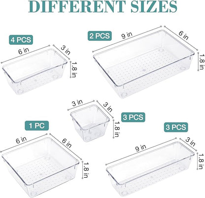 StorMiracle 13 PCS Drawer Organizer Set, 5 Varied Size Bathroom and kitchen Drawer cabinet organizer Trays, Clear Storage Bins for Makeup, Jewelry, Utensils and Gadgets - Image 2