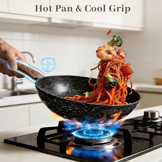 Frying Pans Skillet - 9 Pieces Nonstick Frying Pan Set Includes 3 Sizes (8"/ 10"/ 12"), PFOA Free, Induction & Oven Safe, Easy to Clean for Home Daily Cooking - Image 6