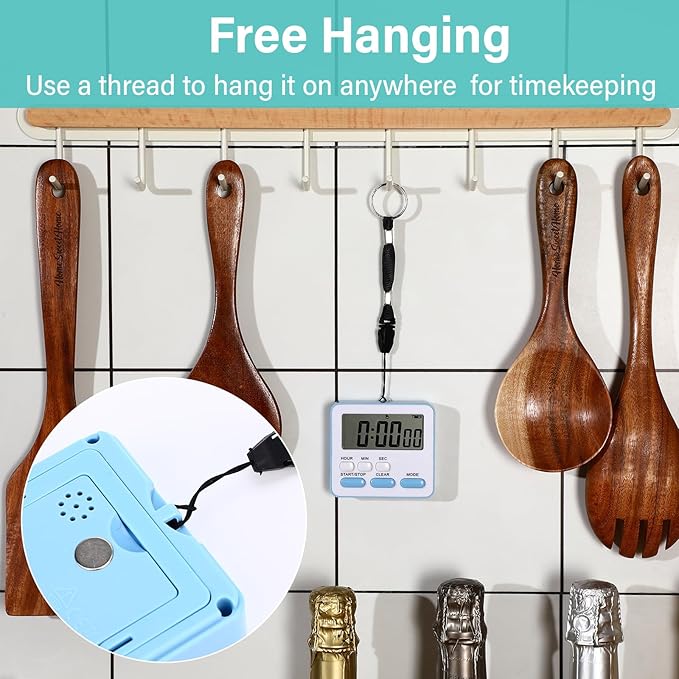 Leumoi 6 Pcs Digital Kitchen Timer 24 Hour Clock and Alarm Function Timer On/Off Switch Minute Second Count up Countdown Loud Alarm for Exercise Cook Baking
