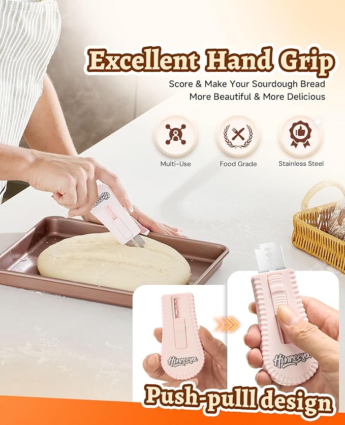 Bread Lame Extractable & Magnetic Dough Scoring Tool with Protective Cover - Easy-to-Use Bread Cutter for Artisan Sourdough, Pizza Dough, and More - Scoring Patterns Booklet & 5 Razor Blades