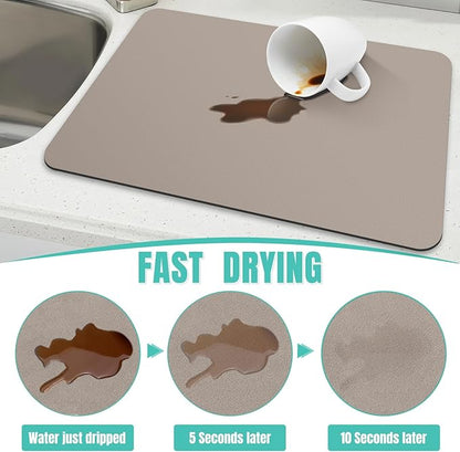 WISELIFE Coffee Mat Super Absorbent Dish Drying Mat Bar Accessories Match with Coffee Machine Large Drying Mats for Kitchen Counter 12" W x 19" L, Khaki - Image 3