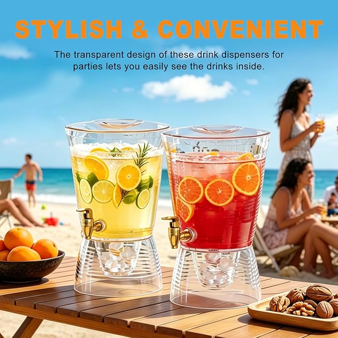 1.6 Gallon Drink Dispenser for Parties, 2 Pack Plastic Beverage Container with Stand for Counter Tops, for Tea,Drinks, Juice, Punch & Water Party Hosting - Image 3