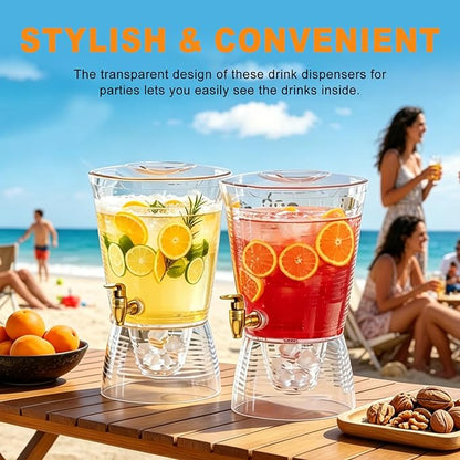 1.6 Gallon Drink Dispenser for Parties, 2 Pack Plastic Beverage Container with Stand for Counter Tops, for Tea,Drinks, Juice, Punch & Water Party Hosting - Image 3