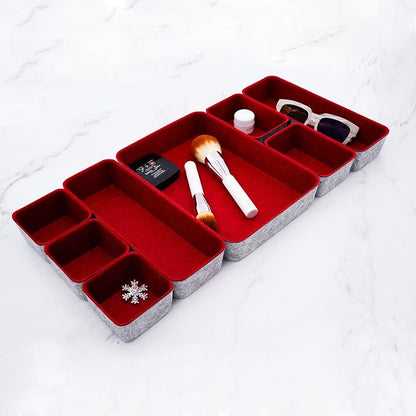 Welaxy Desk Drawer organizers tray Felt storage bins office Sleek Minimalist Lifestyle chic aesthetics room décor for dorm closet decluttering 8-piece (Burgundy) - Image 6