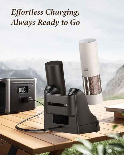 Electric Salt and Pepper Grinder Set - Automatic Refillable Salt and Pepper Grinders with Charging Base & LED Light, 6-Level Adjustable Coarseness with External Dial, Ideal Kitchen Gadget，Black& White - Image 8