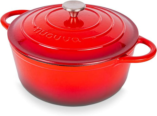 Nuovva Enamelled Cast Iron Dutch Oven Pot with Lid – 6.4 Quart Non Stick Casserole Pot – Heavy Duty & Oven Safe up to 500° F for Bread Baking, Braising, Stews, Roasting – 28cm Red by Nuovva