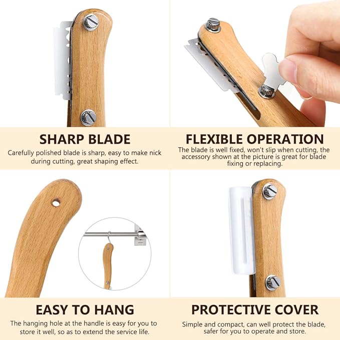 Healeved Bread Lame Dough Scoring Tool Van Wooden Handle 5 Blades, Creative Bread Scoring Tool Bread Slicer Cake Cutter, Acid Dough Bread Blades with Protector Cover