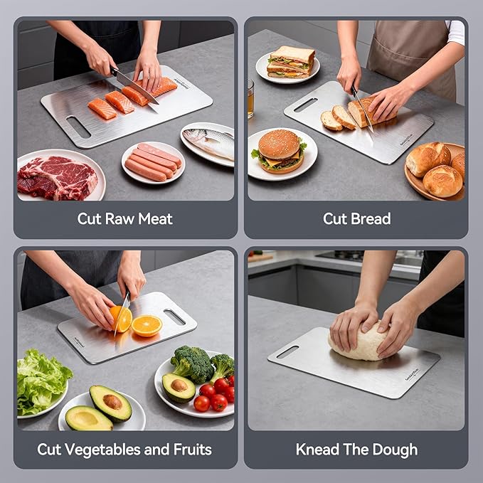 Titanium Cutting Boards,100% Pure Titanium Kitchen Cutting Board, Double-Sided Non-Toxic Cutting Board, Ideal for Slicing and Dicing Meats, Features Handle, Dishwasher Safe,16"L*10"W - Image 6