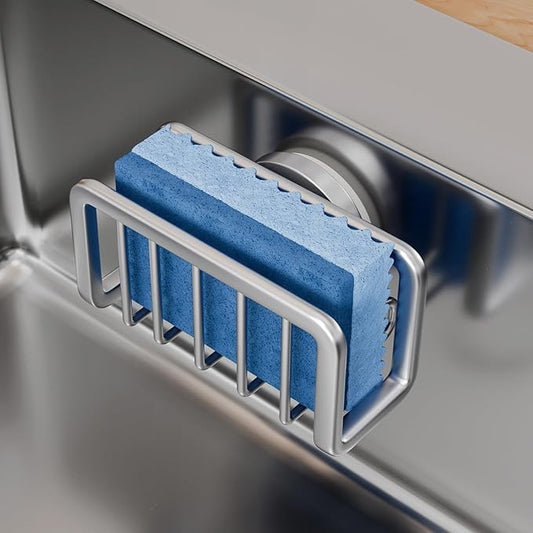 TAILI Sponge Holder for Kitchen Sink with Strong Suction Cup, Removable Sponge Holder, Rustproof Aluminum Sink Caddy for Sponges, Dish Brush - Silver by TAILI
