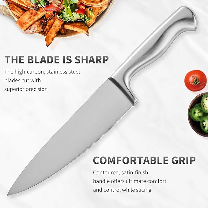 15-Piece Stainless Steel Chef Kitchen Knife Sets with Block & Built-In Sharpener, Professional Chef Knife Sets with Scissors, Steak Knives