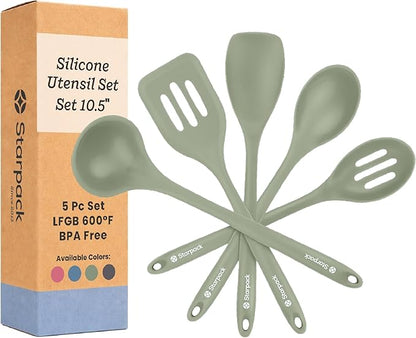 Starpack 'Stir & Serve' Silicone Cooking Utensils Set (5 Pcs) - 10.5" - Kitchen Utensil Set Heat Resistant to 600°F - Kitchen Utensils for Nonstick Cookware - Silicone Utensil Set for Mixing & Cooking by StarpackHome