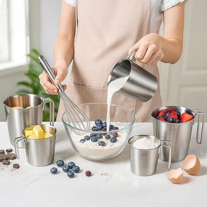 Newness 5 Pack Stainless Steel Measuring Cups Set (3 Marking Including Cup/ML/Oz Scale)(2, 3, 4, 6 & 8 Cup) Metal Measuring Cup with Handle For Prepping, Baking and Cooking, Dishwasher, Microwave Safe - Image 7