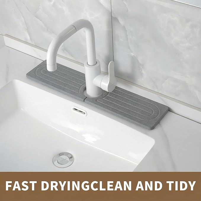 Faucet Mat for Kitchen Sink -Diatomite Stone Drying Mat for Kitchen Counter & Bathroom Sink,Quick-Dry Kitchen Sink Mat-Sink Protector & Splash Guard,Super Absorbent (Gray, 15.8"x4") - Image 7