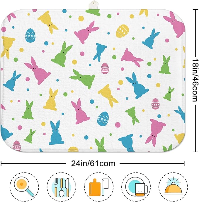 Easter Dish Drying Mat for Kitchen Counter 18" X 24" Microfiber Absorbent, Small & Compact Red Kitchen Draining Mat for Countertops Dish Drainer Mat Drying Pad Foldable Utensils, and Cookware - Image 7