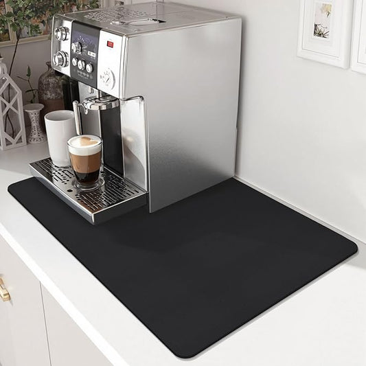 Coffee Mat,Absorbent Dish Drying Mat for Kitchen Counter,Coffee Bar Mat,Non-Slip Rubber Backed,Hide Stains & Quick Dry,for Espresso Machine,Coffee Station,Cups & Sink,16" x 24"(Black)