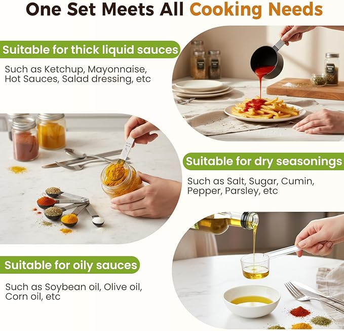 16PCS Measuring Cups and Spoons Set, Measuring Spoon Set with Metric and US Measurements, Fits for Measuring Dry and Liquid - Black - Image 5