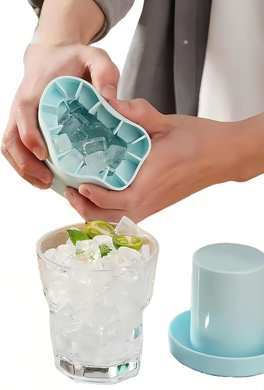 3D Upgraded Silicone Ice Cube Tray with Easy Release-30 Cubes, Leak-Proof&Space-Saving for Freezer,RV,Office-BPA-Free Fast Ice Maker for Drinks,Cocktails, Party (Includes Travel Ice Bucket) (Blue)
