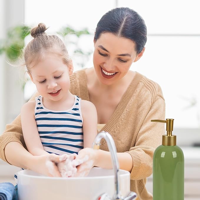 Natheeph 14OZ Ceramic Soap Dispenser Ceramic Soap Pump Dispenser Can Fill Liquid for Bathroom/Kitchen (Green) - Image 3