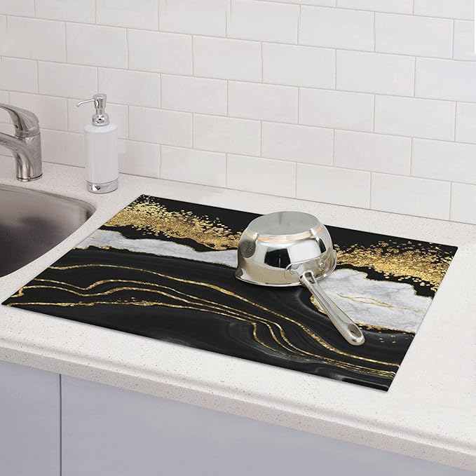 Marble Pattern Dish Drying Mat for Kitchen Counter, Microfiber Dish Mats for Drying Dishes, Absorbent Large Dish Drying Pad Mat 18 x 24 Inch - Image 6