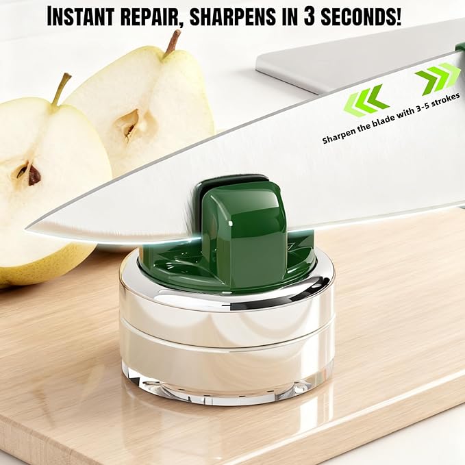 Kitchen Knife Sharpener with Suction base for Hands Free,Compact Pocket Knife Sharpeners,All-in-one Professional Knife Sharpener Tool Suitable for: Kitchen Knives,Cleaver,Fruit Knives(Green)