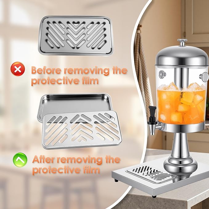 2.11 Gallon Beverage Dispenser,Silver Stainless Steel Juice Drink Dispensers with Ice Core, Leak-proof Spigot and Detachable Drip Tray for Parties, Weddings & Outdoor (silver, 2.11 Gallon)