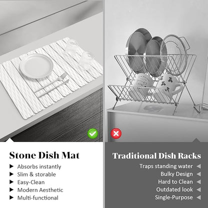 Stone Dish Drying Mat for Kitchen Counter, 24"(L)×16" (W) Large Foldable Absorbent Diatomaceous Earth Dish Drying Mat, Kitchen Counter Mats for Dishes Bottles Cups, Match Any Countertop - Wave Pattern - Image 6