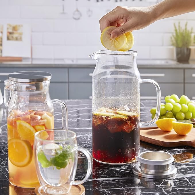 Bivvclaz 3 Pack 2 Liter 68 oz 2.1 Qt Glass Pitcher with Lid and Handle, Water Pitcher for Fridge, Glass Carafe for Hot/Cold Water, Large Iced Tea Jug for Coffee, Juice and Homemade Beverage - Image 7