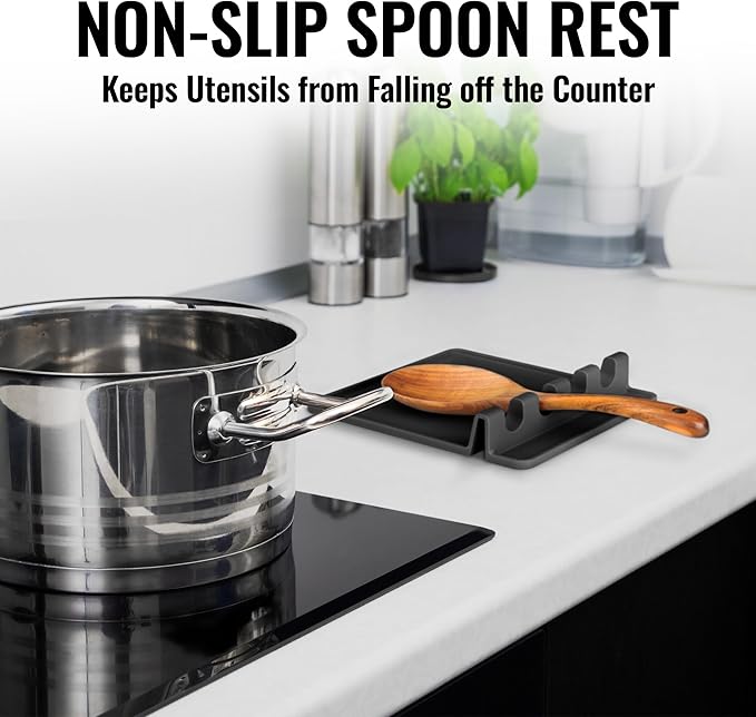 Zulay Kitchen Extra Large Silicone Utensil Rest with Drip Pad for Multiple Utensils - BPA-Free Heat-Resistant Spoon Rest & Spoon Holder for Stove Top - Kitchen Utensil Holder for Spoon - Black - Image 4