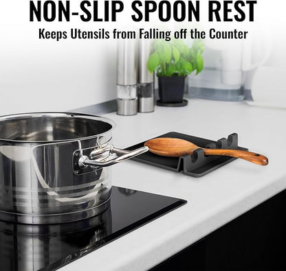 Zulay Kitchen Extra Large Silicone Utensil Rest with Drip Pad for Multiple Utensils - BPA-Free Heat-Resistant Spoon Rest & Spoon Holder for Stove Top - Kitchen Utensil Holder for Spoon - Black - Image 4