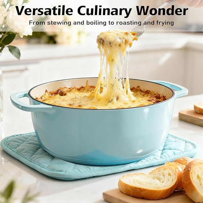 Umite Chef 6QT Enameled Cast Iron Dutch Oven with Lid, Versatile Heavy-Duty Cookware Pot for Baking Bread, Braising, Soups & Stews, Oven & Stovetop Safe with Heat Resistant Gloves（Blue） - Image 4