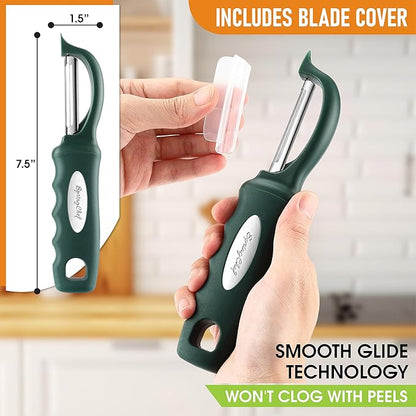 Spring Chef Premium Swivel Vegetable Peelers for Kitchen, Stainless Steel Apple Peelers with Soft Grip Handle and Sharp Blades, Perfect for Potato, Carrot, Mango, Cucumber - Set of 2 - Pine Green - Image 3