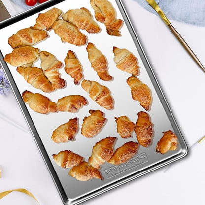 Commercial Quality Baking Sheet Pan Set, Natural Stainless Steel Cookie Sheet, Warp Resistant Nonstick Baker's Half Sheet Pan, Large Thick Cookie Tray Pans for Baking, Roasting(2 Pack, 18X13Inch) - Image 2