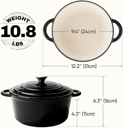 4.5 Quart Dutch Oven Pot with Lid, Non Stick Enameled Cast Iron Dutch Oven for Bread Baking,Heavy-Duty, Oven Safe Ceramic Cookware Up to 500°F for Baking, Braising, Stews, Roasting, Black - Image 4