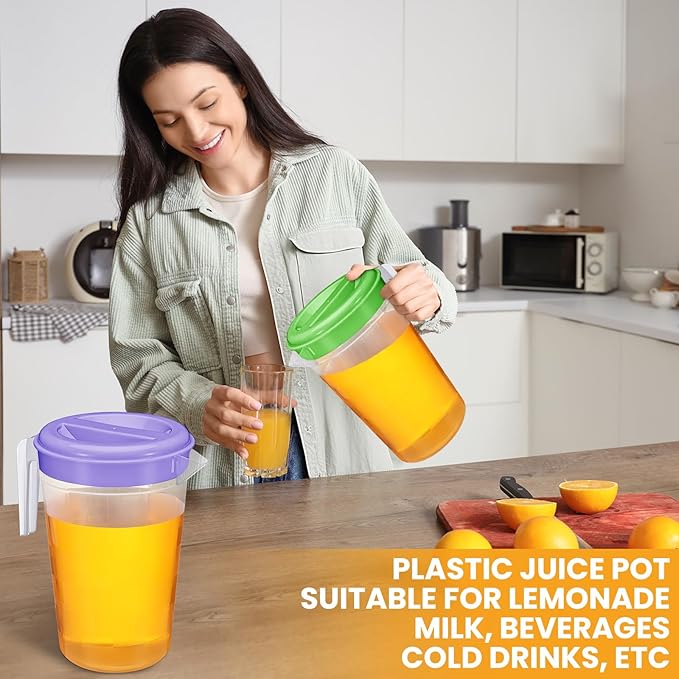 Honeydak 6 Pcs 70 Oz Round Clear Plastic Pitcher with Lid & Handle for Water Iced Tea Beverages (6 Packs Assorted Color) Jarras Para Aguas Frescas Plastic Pitcher for Easy Pouring - Image 4