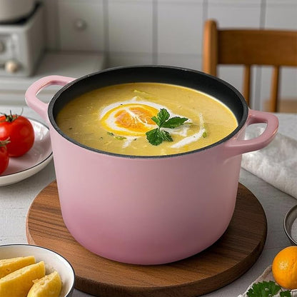 Flavehc Dutch Oven Pot with Lid 2.8 qt Cast Iron Dutch Oven for Bread Baking Pink Enameled Cast Iron Rice Pot with Handels - Image 7