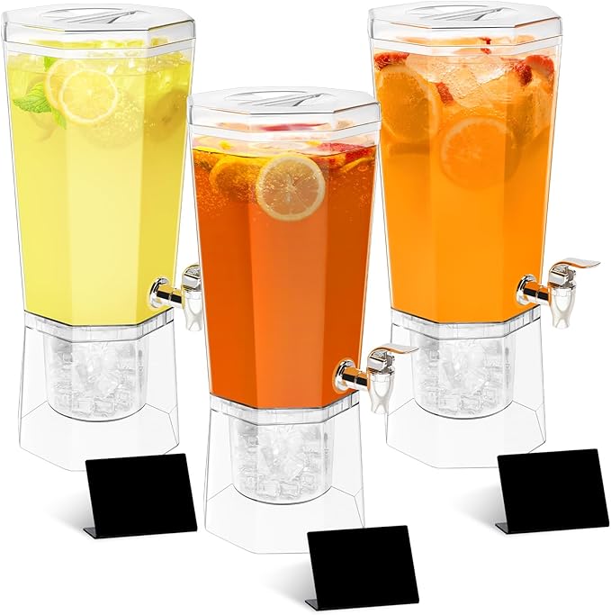 Lifewit 1 Gallon Drink Dispenser for Parties 3 Pcs, 4L Plastic Beverage Container with Stand for Juice/Tea/Soda & Lemonade, Clear Water Pitcher with Spigot for Mimosa Bar Hosting 39 x 16 cm/15x6" by Lifewit