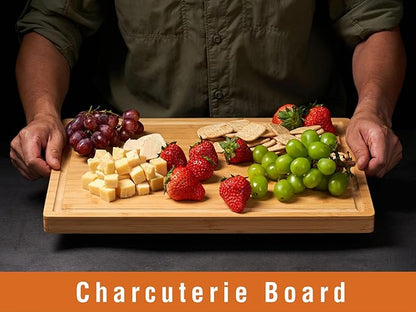 Allsum Bamboo Wood Cutting Boards for Kitchen, 1" Extra Thick Butcher Block with Juice Grooves & Handles Resisting to Warping and Cracking, Fancy Charcuterie Boards, 16"L x 11"W - Image 5