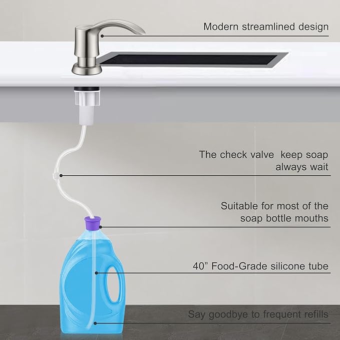 GAGALIFE Kitchen Sink Soap Dispenser - Sink Soap Dispenser Pump with 40" Silicone Extension Tube Kit (Brushed Nickel), Say Goodbye to Frequent Refills G080-1BN