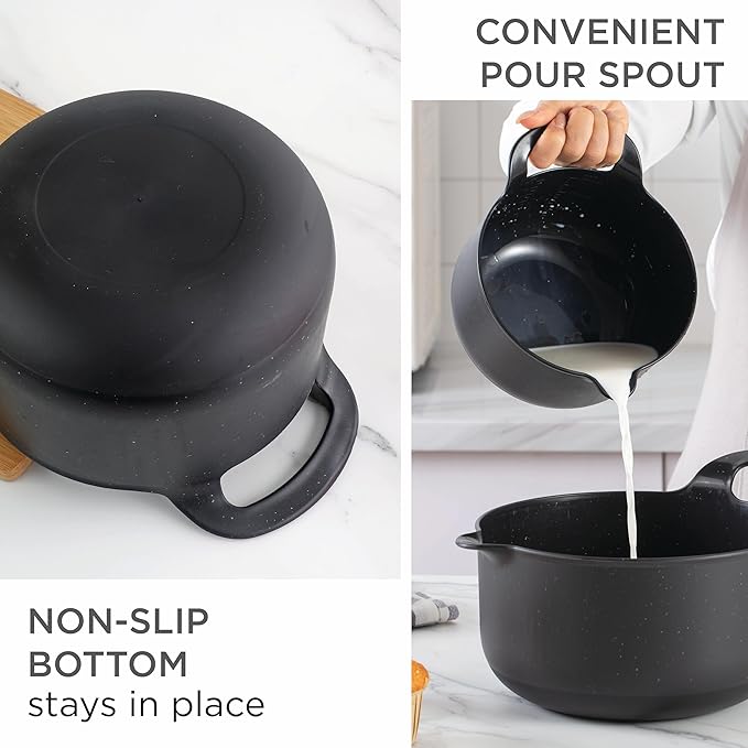 COOK WITH COLOR Nesting Plastic Mixing Bowl Set with Pour Spouts and Handles, Black Speckled, 6 Piece Non-Slip - Image 2