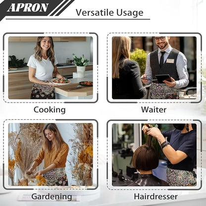 Server Apron with 3 Pockets, Waterproof Oil Waitress Waiter Half Apron for Restaurant Hotel Kitchen Cafe
