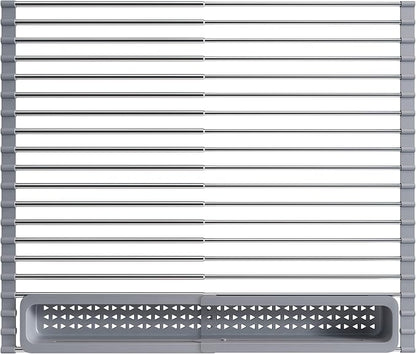 JASIWAY Over The Sink Dish Drying Rack for Kitchen, Expandable (12.8"-23.8" D x 15.5" W) Roll Up Dish Drainer with The Function of Fordable, Rust Proof, Large Sink Cover with Removable Utensil Holder by JASIWAY