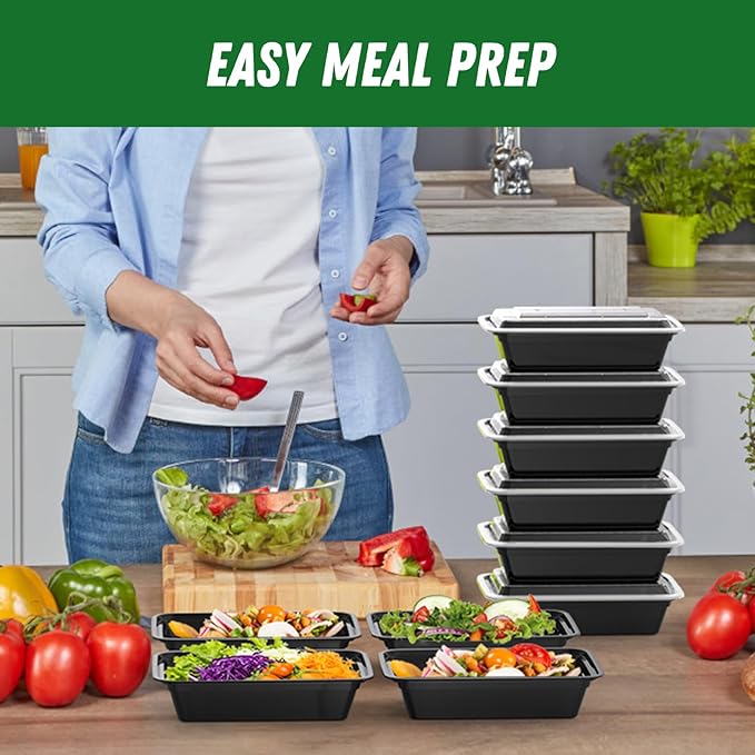 Dealusy 50 Pack (100-Piece) 38 oz Meal Prep Containers Reusable with Lids, Sturdy Leakproof & Food Safe, Microwave, Freezer, Dishwasher Safe Prep Containers, To Go Take Out Plastic Food Storage - Image 6