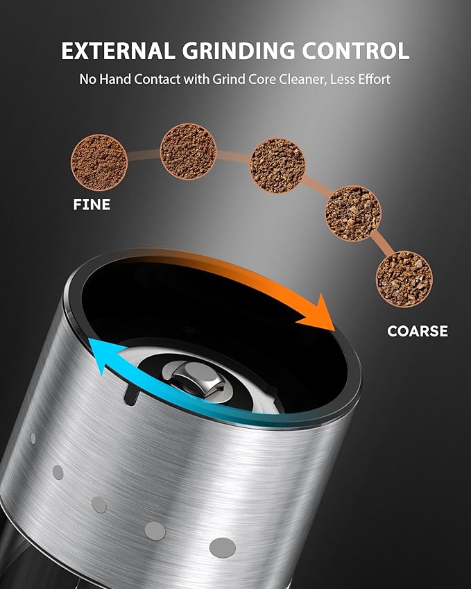 FORLIM Mini Electric Salt and Pepper Grinder Set with Wood Base, USB Rechargeable, Small Automatic Salt Pepper Mill Grinder, Travel/Outdoor BBQ/Children, One-Button Control (2 Packs, Stainless Steel) - Image 5