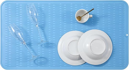 MicoYang Silicone Dish Drying Mat for Multiple Usage,Easy clean,Eco-friendly,Heat-resistant Silicone Mat for Kitchen Counter or Sink,Refrigerator or Drawer Liner Light Blue 3XL 28 inches x 18 inches - Image 5
