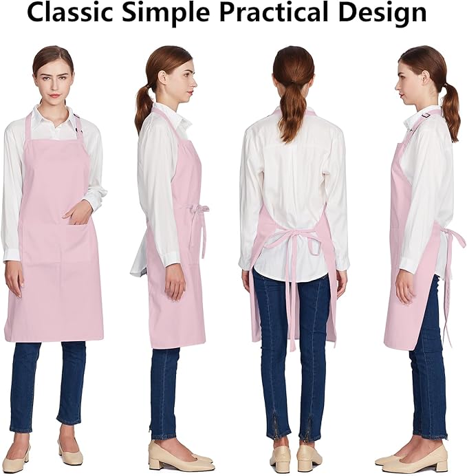 Jubatus 12 Pack 100% Cotton Aprons Bulk with 2 Pockets Cooking Chef Kitchen Adjustable Bib Apron for Women Men, Pink - Image 2