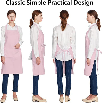 Jubatus 12 Pack 100% Cotton Aprons Bulk with 2 Pockets Cooking Chef Kitchen Adjustable Bib Apron for Women Men, Pink - Image 2