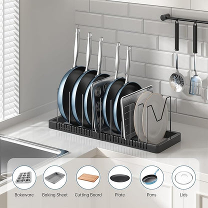 PanPanPal Pots and Pans Organizer under Cabinet, Expandable Pot Lid Organizer Holder with 10 Adjustable Compartment, Pan Organizers inside Cabinet for Lids, Bakeware, Kitchen Storage Pot Rack, Black - Image 3